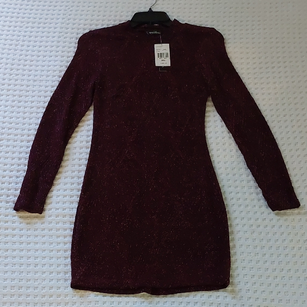 Speechless Burgundy Long Sleeve Dress